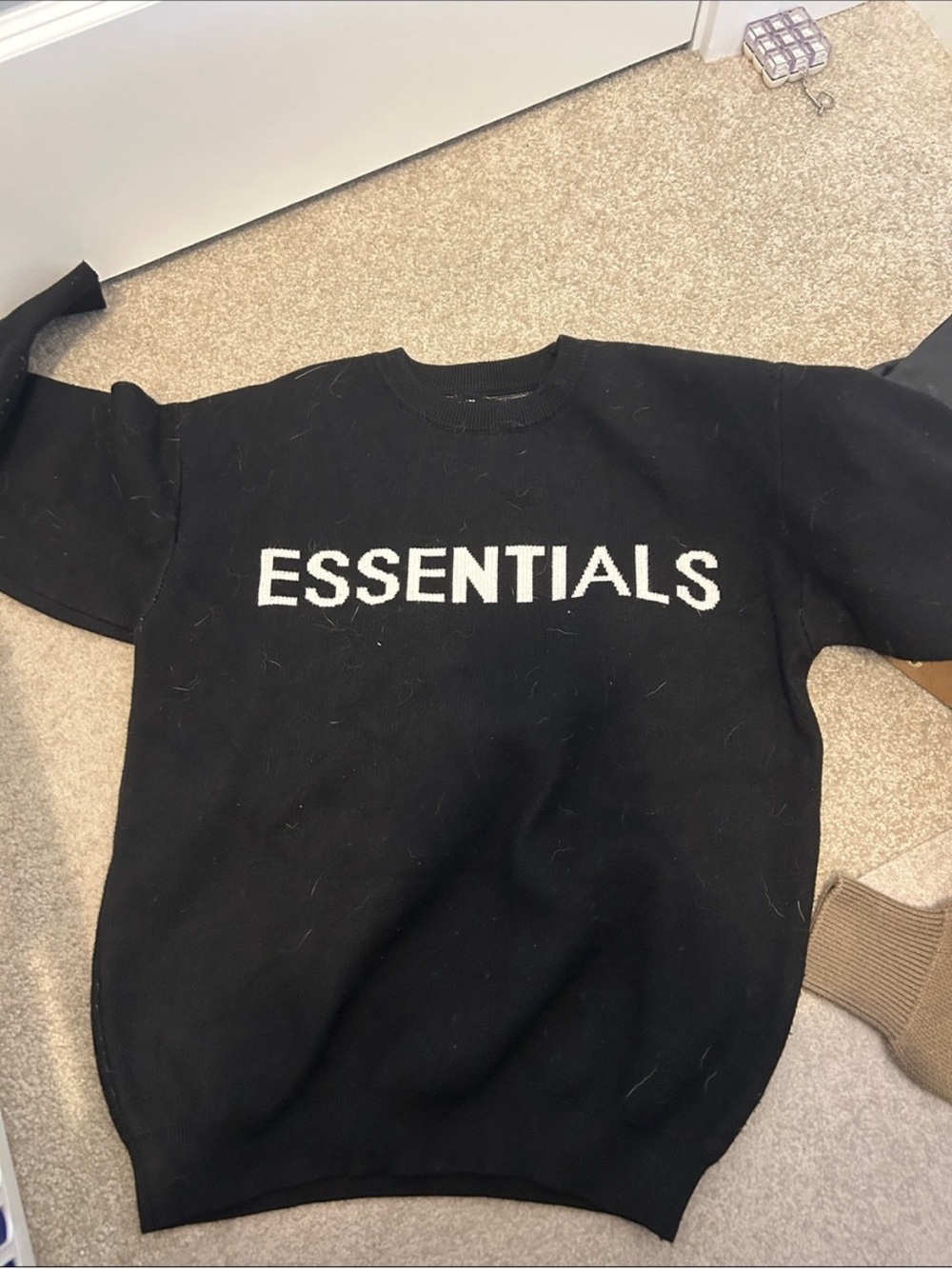 Essentials Black Crewneck Sweater with White Logo